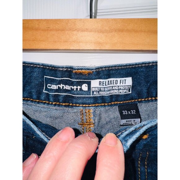 Carhartt Relaxed Fit Men Blue Denim Jeans 33x32 Straight Leg Western Cowboy Jean - Picture 4 of 7